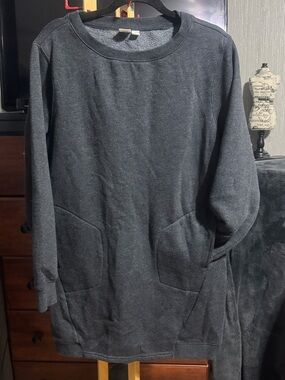 Tentree Eco-Fleece Crewneck Sweatshirt Dress with Pockets - Grey (Size M)